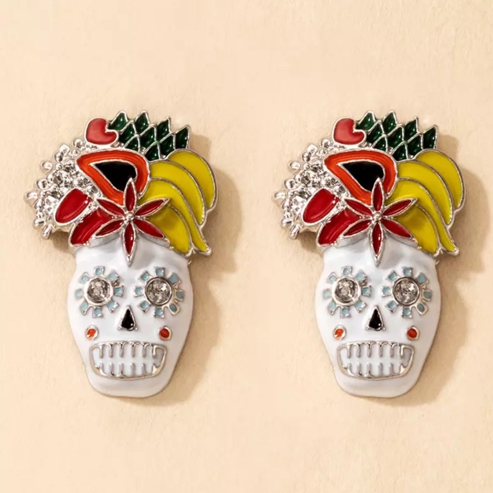 Gorgeous White Sugar Skull Earrings